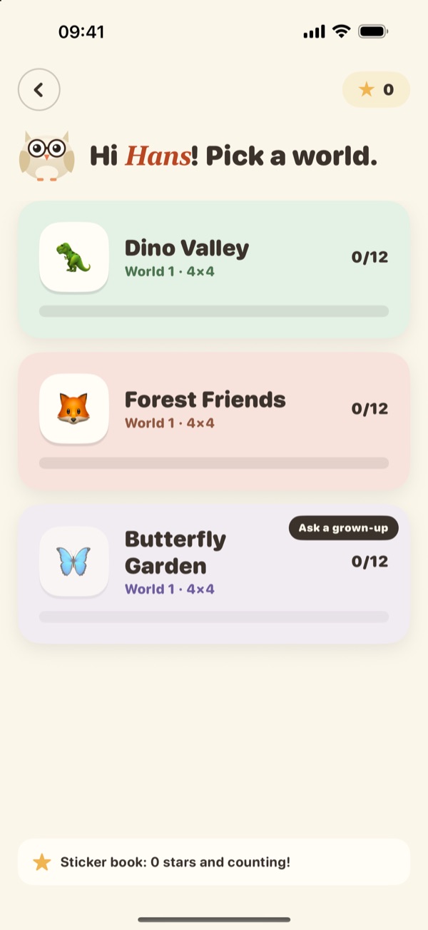 Kids World in Cozy Sudoku: themed worlds to pick from